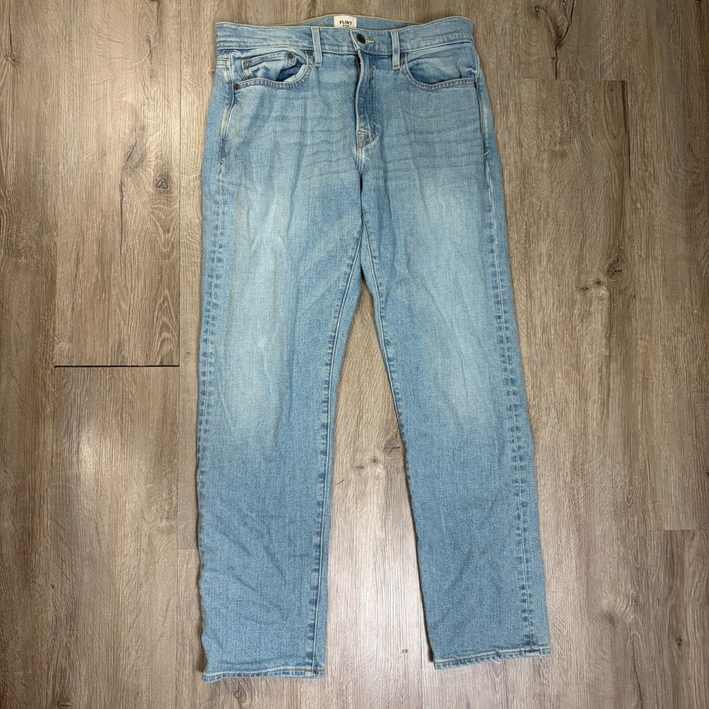 Flint & Tinder Mens Straight Fit Jeans 31x30 Light Wash Made in USA Faded